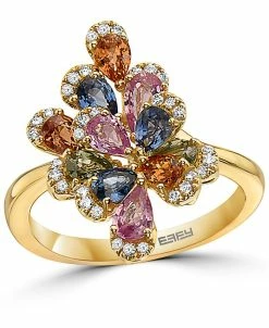 EFFY Collection ® Multi-Sapphire (2-1/6 Ct. T.w.) & Diamond (1/6 Ct. T.w.) Flower Statement Ring In 14k Gold