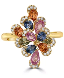 EFFY Collection ® Multi-Sapphire (2-1/6 Ct. T.w.) & Diamond (1/6 Ct. T.w.) Flower Statement Ring In 14k Gold -rings shop 19333252 fpx