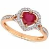 Macy's Ruby (1 Ct. T.w.) & Diamond (1/4 Ct. T.w.) Heart Halo Ring In 14k Rose Gold