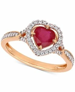Macy's Ruby (1 Ct. T.w.) & Diamond (1/4 Ct. T.w.) Heart Halo Ring In 14k Rose Gold