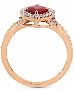 Macy's Ruby (1 Ct. T.w.) & Diamond (1/4 Ct. T.w.) Heart Halo Ring In 14k Rose Gold -rings shop 19475253 fpx
