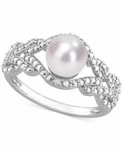Macy's Cultured Freshwater Pearl (7mm) & Diamond Accent Openwork Ring In Sterling Silver
