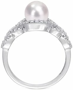Macy's Cultured Freshwater Pearl (7mm) & Diamond Accent Openwork Ring In Sterling Silver -rings shop 19488195 fpx