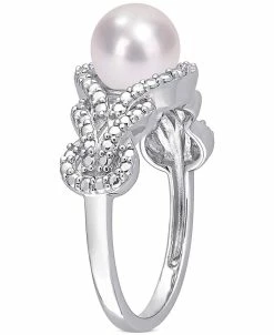 Macy's Cultured Freshwater Pearl (7mm) & Diamond Accent Openwork Ring In Sterling Silver -rings shop 19488196 fpx