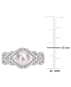 Macy's Cultured Freshwater Pearl (7mm) & Diamond Accent Openwork Ring In Sterling Silver -rings shop 19488197 fpx