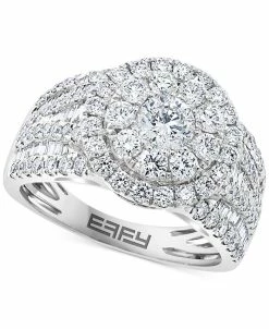 EFFY Collection ® Diamond Round & Baguette Halo Cluster Engagement Ring (2 Ct. T.w.) In 14k White Gold