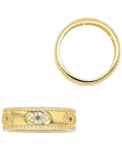 Macy's Cubic Zirconia Evil Eye Statement Ring In 14k Gold-Plated Sterling Silver