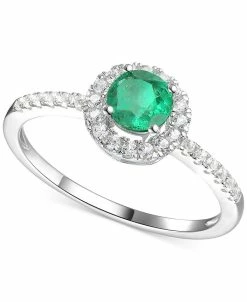 Macy's Sapphire (5/8 Ct. T.w.) & Diamond (1/5 Ct. T.w.) Halo Ring In 14k Gold (Also In Emerald & Ruby)
