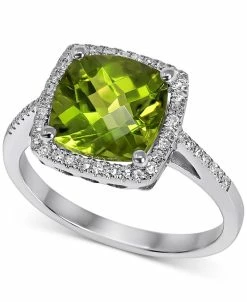 Macy's Peridot (3 Ct. T.w.) & Diamond (1/5 Ct. T.w.) Halo Ring In 14k Gold
