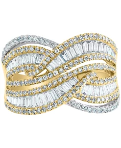 EFFY Collection ® Diamond Round & Baguette Crossover Statement Ring (1-1/3 Ct. T.w.) In 14k Gold & White Gold -rings shop 19900112 fpx