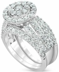 Macy's Diamond Halo Cluster Bridal Set (3 Ct. T.w.) In 14k White Gold