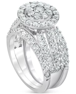 Macy's Diamond Halo Cluster Bridal Set (3 Ct. T.w.) In 14k White Gold -rings shop 20034638 fpx