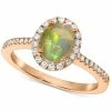 Macy's Opal (3/4 Ct. T.w.) & Diamond (1/4 Ct. T.w.) Halo Ring In 14k Rose Gold