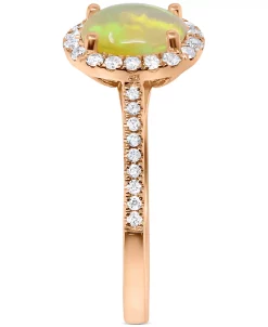 Macy's Opal (3/4 Ct. T.w.) & Diamond (1/4 Ct. T.w.) Halo Ring In 14k Rose Gold -rings shop 20035465 fpx
