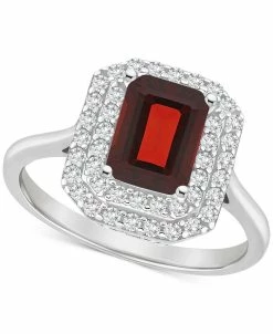 Macy's Rhodolite Garnet (2 Ct. T.w.) & White Topaz (1/2 Ct. T.w.) Rectangle Halo Ring In Sterling Silver (Also In Peridot, Citrine, Amethyst, & Blue Topaz)