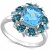 Macy's Blue Topaz Halo Ring (4-1/10 Ct. T.w.) In Sterling Silver