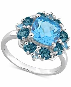 Macy's Blue Topaz Halo Ring (4-1/10 Ct. T.w.) In Sterling Silver