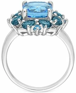 Macy's Blue Topaz Halo Ring (4-1/10 Ct. T.w.) In Sterling Silver -rings shop 20116696 fpx