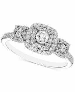 Macy's Diamond 3-Stone Triple Halo Ring (1/2 Ct. T.w.) In 14k White Gold