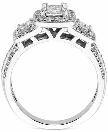 Macy's Diamond 3-Stone Princess-Cut Halo Ring (1 Ct. T.w.) In 14k White Gold 3 Macy's Diamond 3-Stone Princess-Cut Halo Ring (1 Ct. T.w.) In 14k White Gold - Image 3