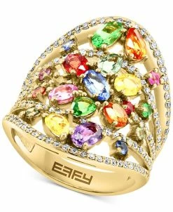 EFFY Collection ® Multi-Sapphire (2-7/8 Ct. T.w.) & Diamond (5/8 Ct. T.w.) Openwork Statement Ring In 14k Gold