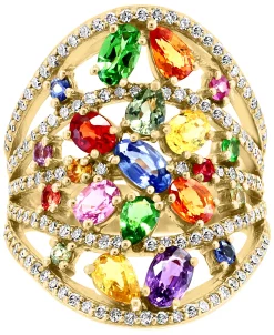 EFFY Collection ® Multi-Sapphire (2-7/8 Ct. T.w.) & Diamond (5/8 Ct. T.w.) Openwork Statement Ring In 14k Gold -rings shop 20220345 fpx