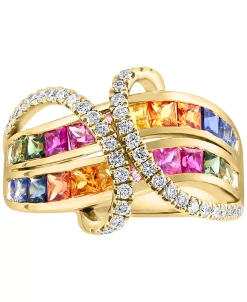 EFFY Collection ® Multi-Sapphire (2-1/8 Ct. T.w.) & Diamond (3/8 Ct T.w.) Statement Ring In 14k Gold 10 EFFY Collection ® Multi-Sapphire (2-1/8 Ct. T.w.) & Diamond (3/8 Ct T.w.) Statement Ring In 14k Gold -rings shop 20220422 fpx