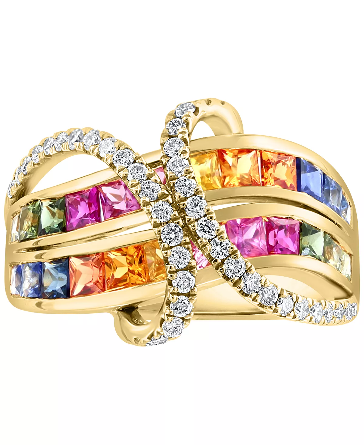 EFFY Collection ® Multi-Sapphire (2-1/8 Ct. T.w.) & Diamond (3/8 Ct T.w.) Statement Ring In 14k Gold 5 EFFY Collection ® Multi-Sapphire (2-1/8 Ct. T.w.) & Diamond (3/8 Ct T.w.) Statement Ring In 14k Gold - Image 5