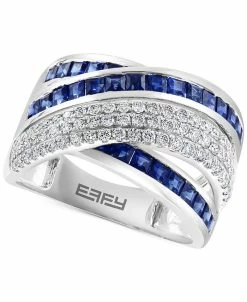 EFFY Collection ® Sapphire (1-5/8 Ct. T.w.) & Diamond (1/2 Ct. T.w.) Crossover Statement Ring In 14k White Gold