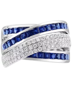 EFFY Collection ® Sapphire (1-5/8 Ct. T.w.) & Diamond (1/2 Ct. T.w.) Crossover Statement Ring In 14k White Gold -rings shop 20220454 fpx