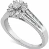 Macy's Diamond Halo Split Shank Engagement Ring (3/8 Ct. T.w.) In 14k White Gold