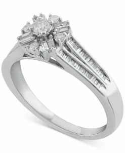 Macy's Diamond Halo Split Shank Engagement Ring (3/8 Ct. T.w.) In 14k White Gold