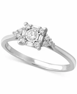 Macy's Diamond Baguette Halo Engagement Ring (1/5 Ct. T.w.) In 14k White Gold