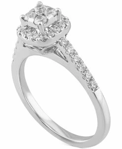 Macy's Diamond Raised Halo Cluster Engagement Ring (1/2 Ct. T.w.) In 14k White Gold