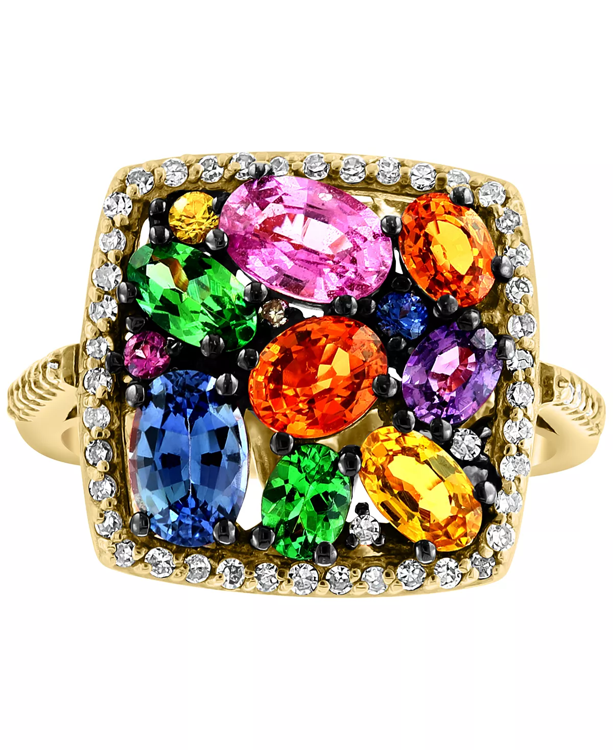EFFY Collection ® Multi-Gemstone (3-1/10 Ct. T.w.) & Diamond (1/3 Ct. T.w.) Halo Cluster Ring In 14k Gold 5 EFFY Collection ® Multi-Gemstone (3-1/10 Ct. T.w.) & Diamond (1/3 Ct. T.w.) Halo Cluster Ring In 14k Gold - Image 5