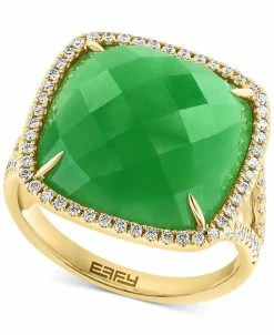 EFFY Collection ® Dyed Green Jade & Diamond (1/3 Ct. T.w.) Halo Statement Ring In 14k Gold