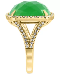 EFFY Collection ® Dyed Green Jade & Diamond (1/3 Ct. T.w.) Halo Statement Ring In 14k Gold -rings shop 20337217 fpx