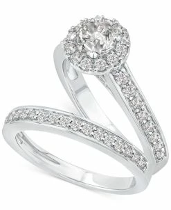 Macy's IGI Certified Diamond Halo Bridal Set (1-3/8 Ct. T.w.) In 14k White Gold