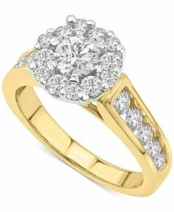 Macy's Diamond Halo Channel-Set Bridal Set (2 Ct. T.w.) In 14k Two-Tone Gold -rings shop 20353414 fpx