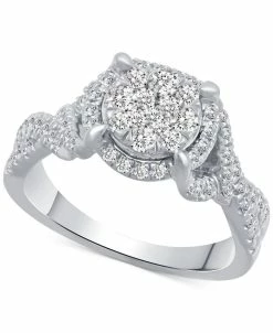 Macy's Diamond Halo Cluster Engagement Ring (3/4 Ct. T.w.) In 14k White Gold