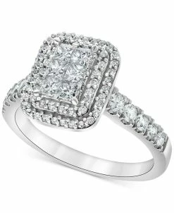 Macy's Diamond Princess Cluster Halo Engagement Ring (1 Ct. T.w.) In 14k White Gold