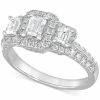 Macy's Diamond Emerald-Cut Three Stone Halo Ring (1-1/2 Ct. T.w.) In 14k White Gold