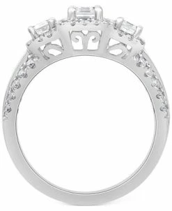 Macy's Diamond Emerald-Cut Three Stone Halo Ring (1-1/2 Ct. T.w.) In 14k White Gold -rings shop 20440093 fpx