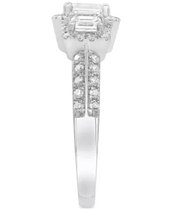 Macy's Diamond Emerald-Cut Three Stone Halo Ring (1-1/2 Ct. T.w.) In 14k White Gold -rings shop 20440094 fpx