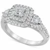 Macy's Diamond Princess & Round Multi-Halo Engagement Ring (1 Ct. T.w.) In 14k White Gold