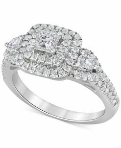 Macy's Diamond Princess & Round Multi-Halo Engagement Ring (1 Ct. T.w.) In 14k White Gold