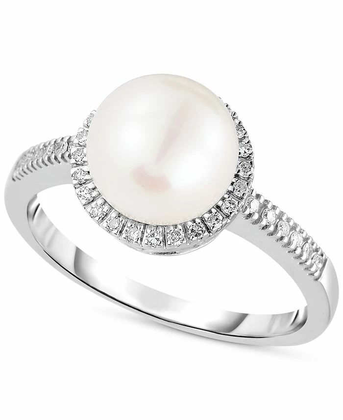 Macy's Cultured Freshwater Pearl (8mm) & Diamond (1/8 Ct. T.w.) Halo Ring In 14k White Gold 1 Macy's Cultured Freshwater Pearl (8mm) & Diamond (1/8 Ct. T.w.) Halo Ring In 14k White Gold