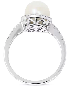 Macy's Cultured Freshwater Pearl (8mm) & Diamond (1/8 Ct. T.w.) Halo Ring In 14k White Gold 6 Macy's Cultured Freshwater Pearl (8mm) & Diamond (1/8 Ct. T.w.) Halo Ring In 14k White Gold -rings shop 20700742 fpx