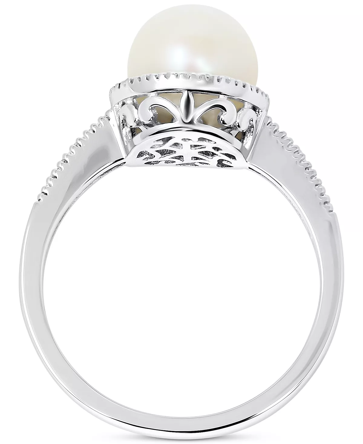 Macy's Cultured Freshwater Pearl (8mm) & Diamond (1/8 Ct. T.w.) Halo Ring In 14k White Gold 3 Macy's Cultured Freshwater Pearl (8mm) & Diamond (1/8 Ct. T.w.) Halo Ring In 14k White Gold - Image 3