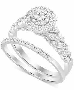 Macy's Diamond Halo Bridal Set (1 Ct. T.w.) In 14k White Gold